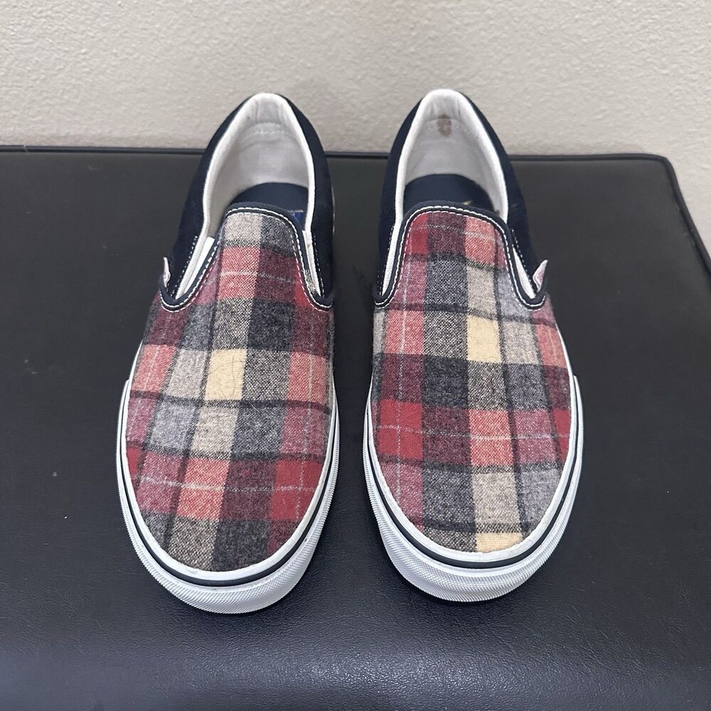 Vintage Pendleton Vans Wool Slip on Shoes Men’s 9.5 Baked Apple Navy Sneakers - Picture 6 of 16